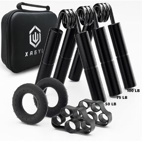 Professional Hand Grip Strengthener Trainer Kit, 50-175LB Metal Hand Gripper with 2 Finger Stretcher & 2 Grip Ring Wrist Foream Strengthener Exercise Workout Trainer for Pro Beginner Professionals