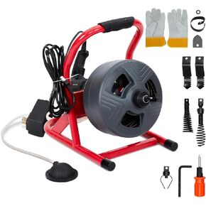 PIONEERWORKS 50Ft x 5/16 Inch Drain Cleaner Machine, Professional Electric Drain Auger for 3/4-3 Inch Pipes, Foot Switch with 6 Cutters, Gloves, Drain Auger Cleaner Sewer Snake - DA04 in Kuwait