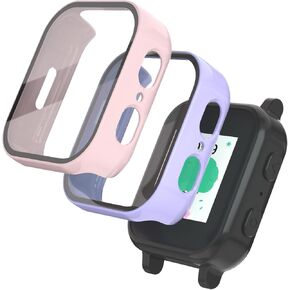 Compatible with Gabb Watch 3 Screen Protector, 2Pack HD Clear Tempered Glass Screen Protector & Hard PC Protective Bumper for Boys Girls (Clear+Clear)