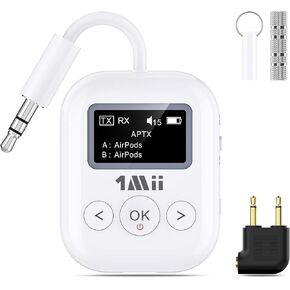 1Mii SafeFly Min+ Bluetooth Audio Transmitter Receive,2024Upgraded Version Supports Dual,Device Transmitter and Receiver AptX Low Latency & HD Lossless Equipped with Airplane & 3.5mm Female adapters