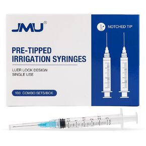 JMU 100pcs Dental Irrigation Syringes 3cc with 23G Blunt Dispensing Endodontic Irrigarion Needles, Luer Lock Design