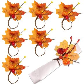 6 PCS Halloween Orange Pumpkin Maple Leaf Napkin Ring Autumn Maple Napkin Ring Buckles for Halloween Thanksgiving Party Dinner Table Decor