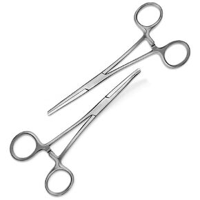 Hemostats Curved and Straight Set, Hook Removal & Knot Tying, Ergonomic Locking Mechanism, Stainless Steel Fishing Forceps - Straight 7" + 10"