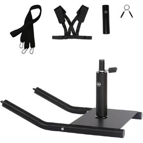 Weight Sled, Workout and Fitness Pull Sled, Metal Football Sled Drag Training Equipment for Strength and Speed Improvement, Easily Through Obstacles, Suitable for 1" & 2" Weight Plate - Black