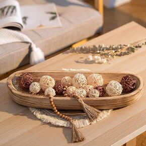 Hanobe Decorative Wooden Dough Bowl: Large Bowls Rustic White Wood Holder Tray Long Centerpiece Decorations for Kitchen Living Room Home Decor