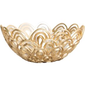 Mary Square 47364 Metallic Gold and White Leaf Banana 24 x 4.5 Aluminum Decorative Table Top Bowl