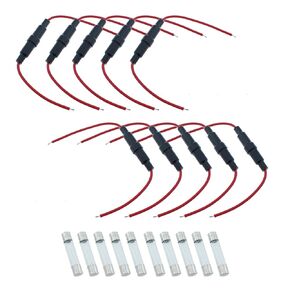 10PCS 6x30mm 16AWG Red and Black Wired Fuse Holder Inline Fuse Holder for Protecting Wires and Electrical Equipment