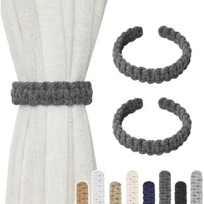 NICEEC 2 Pack Natural Cotton Rope Curtain Tiebacks Farmhouse Rustic Style Decorative Drape Tie Backs Handmade Braided Curtain Holdbacks for Home & Office Sheer/Light Weight Drapery (C-Beige)