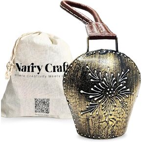 Vintage-Style Handcrafted Decorative Metal Cowbell with Leather Handle - Unique OldAge Ornament (6 inches)
