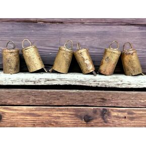 Tin Metal Cow Bells with Jute Twine alongwith to Ornate Christmas Decor, Golden Elegance, and Vintage Charm (Pack of 6 pcs) (Cone 1.75 inches)