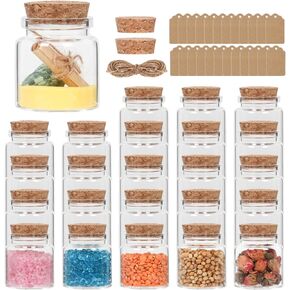 برطمانات زجاجية صغيرة سعة 50 مل بأغطية من الفلين، 24 عبوة من الزجاجات الصغيرة مع سدادات وعلامات من الفلين والخيوط الإضافية، برطمان رمل صغير، برطمان صدف، قوارير زجاجية بأغطية، برطمان حبوب منع الحمل، برطمان تعويذة in Kuwait