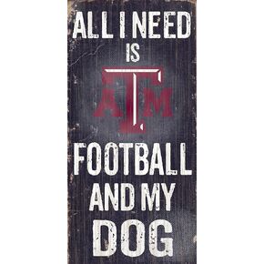 Fan Creations Texas AM Aggies Wood Sign - Football and Dog 6"x12",Black/White/Red
