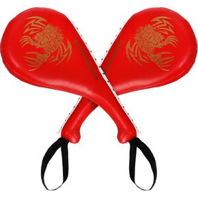 2 Pack Taekwondo Kick Pads, 15 x 7.5 x 2 inch Double Kickboxing Striking Target Paddles, TKD Martial Arts Training Pads, PU Leather Tae Kwon Do Punching Sparring Gear for Youth Adult, Red
