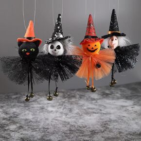 4 PCS Halloween Hanging Gnome Ornaments, Halloween Pumpkin Witch Spooky Handmade Gnomes Decorations for Home Decor Tree Ornament Decorations