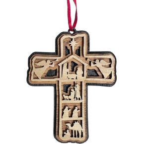 Cross Ornaments for Christmas Tree - Christian Christmas Ornaments - Religious Ornaments - Christian Gifts - Nativity Scene - 3-Layered Cross Wooden Ornament2 - Christmas Ornament