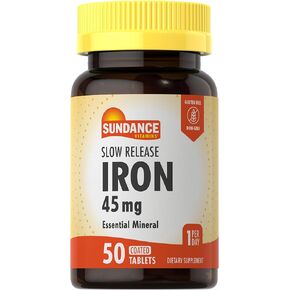 Sundance Iron 45mg Slow Release | 50 Tablets | Essential Mineral Supplement | Vegetarian, Non-GMO, and Gluten Free Formula