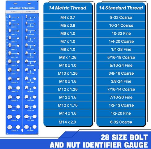 مدقق خيط صامولة ومسمار DASBET 28 مدقق خيط، حجم الخيط مدقق حجم الترباس ومقياس الخيط مع 14 معيار و 14 مقياس متري ومعرف الجوز مع مسطرة بوصة وسنتيمتر، أزرق in Kuwait
