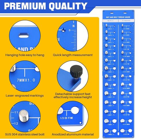 مدقق خيط صامولة ومسمار DASBET 28 مدقق خيط، حجم الخيط مدقق حجم الترباس ومقياس الخيط مع 14 معيار و 14 مقياس متري ومعرف الجوز مع مسطرة بوصة وسنتيمتر، أزرق in Kuwait