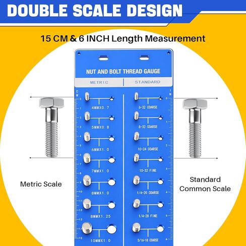مدقق خيط صامولة ومسمار DASBET 28 مدقق خيط، حجم الخيط مدقق حجم الترباس ومقياس الخيط مع 14 معيار و 14 مقياس متري ومعرف الجوز مع مسطرة بوصة وسنتيمتر، أزرق in Kuwait
