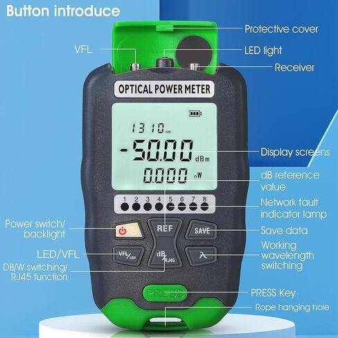 مقياس الطاقة الضوئية A-D50 -50~+26 ديسيبل في الدقيقة (OPM&VFL&RJ45) محدد موقع الأخطاء البصري 30 كيلومترًا مع اختبار شبكة RJ45 ومقياس طاقة الألياف الضوئية وواجهة SC/FC/ST مع محول أنثى LC in Kuwait