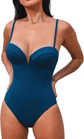 CUPSHE Women's One Piece Swimsuit Bathing Suit Tummy Control Sweetheart Neck V Wire Underwire Molded Cups Back Cutout in Saudi Arabia