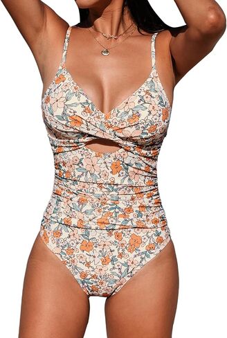 CUPSHE Women's One Piece Swimsuit Tummy Control V Neck Bathing Suit Twist Front Cutout Back Hook Ruched for Tall Women in Saudi Arabia