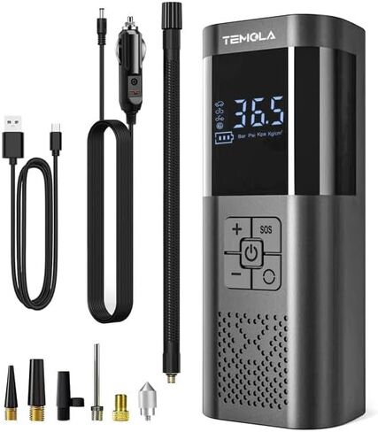 منفاخ إطارات تيمولا، ضاغط هواء محمول، مضخة هواء لإطارات السيارات 150 رطل لكل بوصة ضاغط هواء لاسلكي محمول مع مقياس الضغط، مضخة إطارات 12 فولت تيار مستمر للسيارة والدراجات النارية وإكسسوارات السيارات in Kuwait