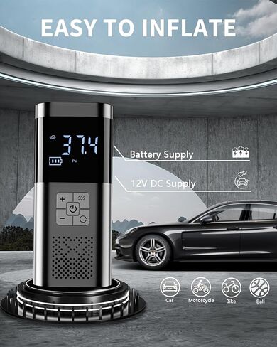 منفاخ إطارات تيمولا، ضاغط هواء محمول، مضخة هواء لإطارات السيارات 150 رطل لكل بوصة ضاغط هواء لاسلكي محمول مع مقياس الضغط، مضخة إطارات 12 فولت تيار مستمر للسيارة والدراجات النارية وإكسسوارات السيارات in Kuwait