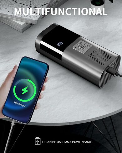 منفاخ إطارات تيمولا، ضاغط هواء محمول، مضخة هواء لإطارات السيارات 150 رطل لكل بوصة ضاغط هواء لاسلكي محمول مع مقياس الضغط، مضخة إطارات 12 فولت تيار مستمر للسيارة والدراجات النارية وإكسسوارات السيارات in Kuwait