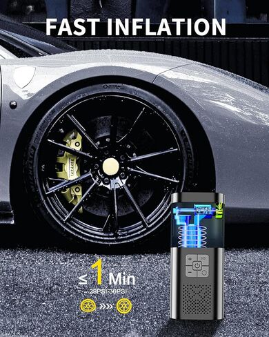 منفاخ إطارات تيمولا، ضاغط هواء محمول، مضخة هواء لإطارات السيارات 150 رطل لكل بوصة ضاغط هواء لاسلكي محمول مع مقياس الضغط، مضخة إطارات 12 فولت تيار مستمر للسيارة والدراجات النارية وإكسسوارات السيارات in Kuwait
