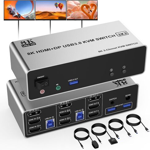 DP شاشة مزدوجة KVM Switch DisplayPort 4K@60 هرتز، مفتاح DP KVM لجهازي كمبيوتر يشاركان شاشتين و3 منافذ USB 3.0/صوت/ميكروفون، 4K DisplayPort Switch 2 في 2 خارج in Kuwait