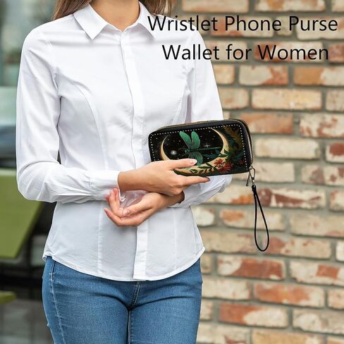 Wristlet Wallets for Women, Ladies Wallet Clutch Purse with Removable Wrist Strap Zip Around Large Capacity Card Holder Cash Pocket Cellphone Purse Travel Wristlet Bag, Blue Purple Flowers in Kuwait