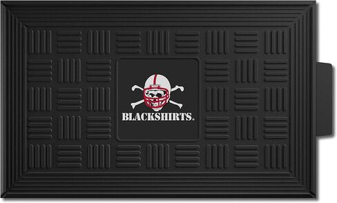 FANMATS 11371 Nebraska Cornhuskers Heavy Duty Vinyl Medallion Outdoor Door Mat - 19.5in. x 31in. - Blackshirts Alternate Logo, Black in Saudi Arabia