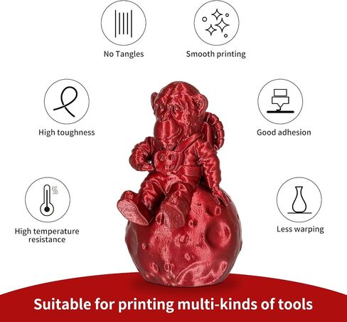 PETG Filament Red, 1.75 mm Filament for 3D Printer with Metallic Gloss, Dimensional Accuracy +/- 0.03 mm, 1kg(2.2lbs) Spool PETG Filament, Red in Saudi Arabia