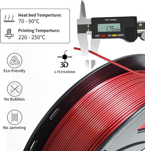 PETG Filament Red, 1.75 mm Filament for 3D Printer with Metallic Gloss, Dimensional Accuracy +/- 0.03 mm, 1kg(2.2lbs) Spool PETG Filament, Red in Saudi Arabia