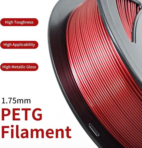 PETG Filament Red, 1.75 mm Filament for 3D Printer with Metallic Gloss, Dimensional Accuracy +/- 0.03 mm, 1kg(2.2lbs) Spool PETG Filament, Red in Saudi Arabia