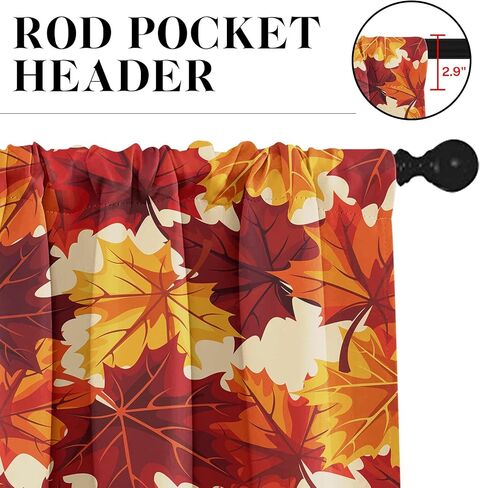 Fall Maple Leaves Kitchen Curtains Autumn Red Orange Yellow Gold Window Curtains Valance and Tier Set 36 Inch Rod Pocket Short Tier Curtain for Room, Cafe Kitchen Decor in Saudi Arabia