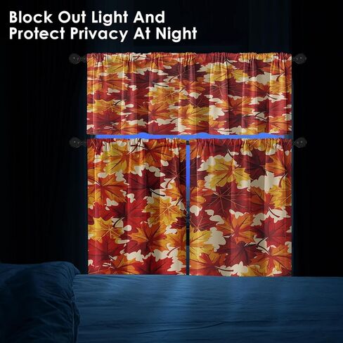 Fall Maple Leaves Kitchen Curtains Autumn Red Orange Yellow Gold Window Curtains Valance and Tier Set 36 Inch Rod Pocket Short Tier Curtain for Room, Cafe Kitchen Decor in Saudi Arabia
