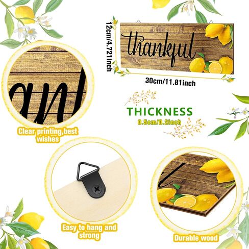 Amyhill 3 Pieces Lemon Wall Decor Grateful Thankful Blessed Wall Art Signs Lemon Decorations for Home Wall Signs for Front Door Farmhouse Wooden Signs for Wall Kitchen (Classic Colors) in Saudi Arabia