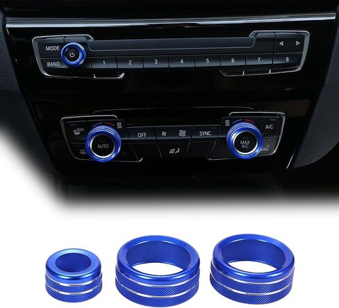Car Center Console Air Conditioner Knobs Ring Trim Compatible with BMW 1 2 3 4 Series F30 F34 F46 GT X1 F44 F47 F48 U11,A/C Climate Control and Radio Volume Knob Ring Cover (Black) in Kuwait
