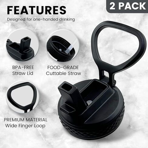 غطاء ميمور بماصة لزجاجة مياه سيركول - عبوتان من غطاء الوجه مع قش متوافق مع غطاء سيركول 12 أونصة، 22 أونصة، 32 أونصة، 42 أونصة، زجاجة مياه بلاستيكية وستانلس ستيل سعة 62 أونصة in Kuwait