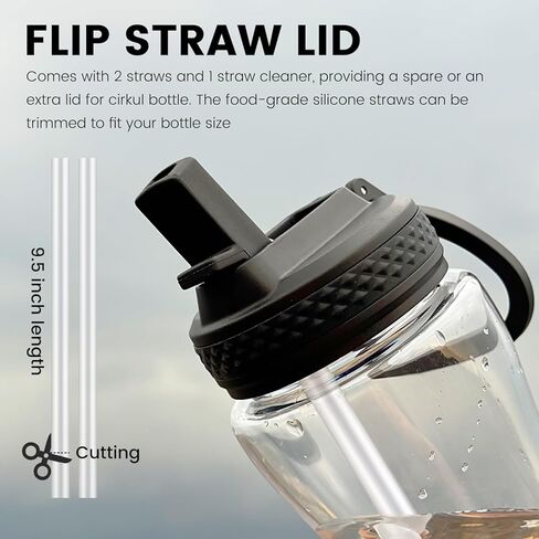 غطاء ميمور بماصة لزجاجة مياه سيركول - عبوتان من غطاء الوجه مع قش متوافق مع غطاء سيركول 12 أونصة، 22 أونصة، 32 أونصة، 42 أونصة، زجاجة مياه بلاستيكية وستانلس ستيل سعة 62 أونصة in Kuwait