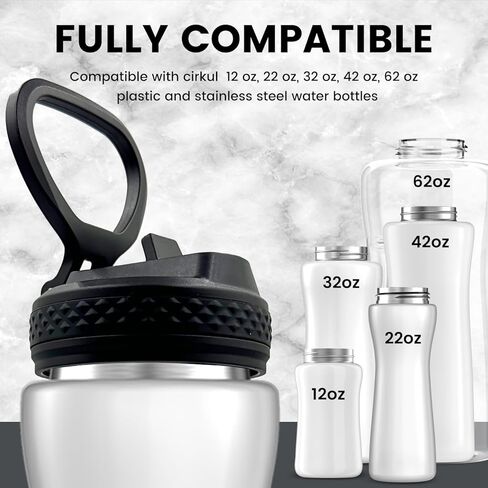 غطاء ميمور بماصة لزجاجة مياه سيركول - عبوتان من غطاء الوجه مع قش متوافق مع غطاء سيركول 12 أونصة، 22 أونصة، 32 أونصة، 42 أونصة، زجاجة مياه بلاستيكية وستانلس ستيل سعة 62 أونصة in Kuwait