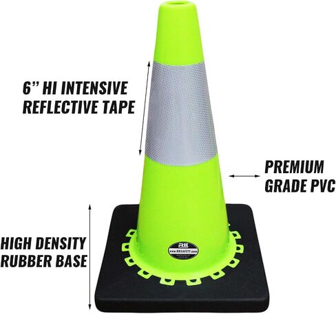 (Set of 24) 18" Rk Orange Safety Traffic PVC Cones, Black Base, with One Reflective Collar in Kuwait