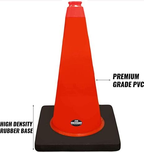 (Set of 24) 18" Rk Orange Safety Traffic PVC Cones, Black Base, with One Reflective Collar in Kuwait
