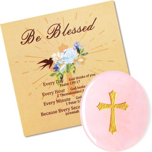 YATOJUZI Worry Stone for Anxiety Rose Quartz Thumb Pocket Stone Natural Crystals and Healing Stones Hand-Carved Crucifix Cross Crystal Gemstones for Stress Relief Prayer Guard Meditation in Saudi Arabia