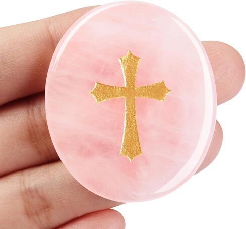 YATOJUZI Worry Stone for Anxiety Rose Quartz Thumb Pocket Stone Natural Crystals and Healing Stones Hand-Carved Crucifix Cross Crystal Gemstones for Stress Relief Prayer Guard Meditation in Saudi Arabia