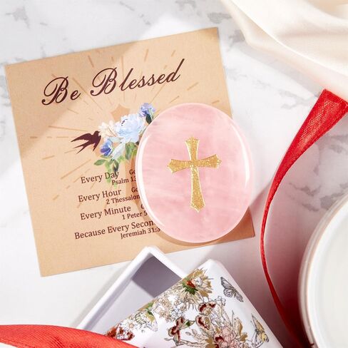 YATOJUZI Worry Stone for Anxiety Rose Quartz Thumb Pocket Stone Natural Crystals and Healing Stones Hand-Carved Crucifix Cross Crystal Gemstones for Stress Relief Prayer Guard Meditation in Saudi Arabia