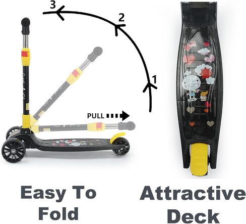 Little Olive Munchkin Scooter for Kids of 3 to 14 Years Age 3 Adjustable Height, Foldable, LED PU Kick Scooter with Brakes in Saudi Arabia