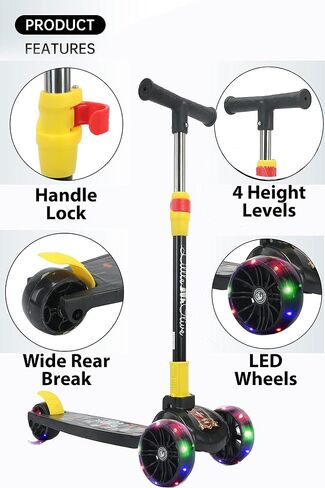 Little Olive Munchkin Scooter for Kids of 3 to 14 Years Age 3 Adjustable Height, Foldable, LED PU Kick Scooter with Brakes in Saudi Arabia
